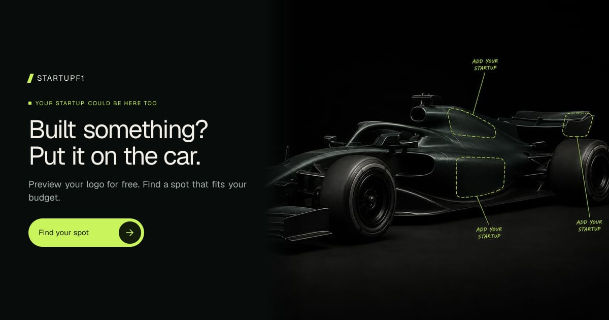 Put your startup on a shared digital F1 car